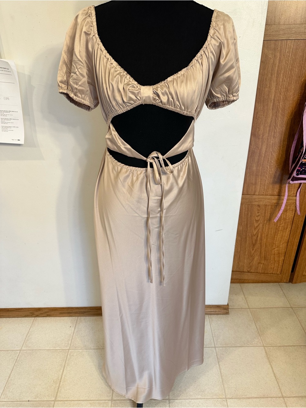 Beige Cutout Maxi Dress with Tie front